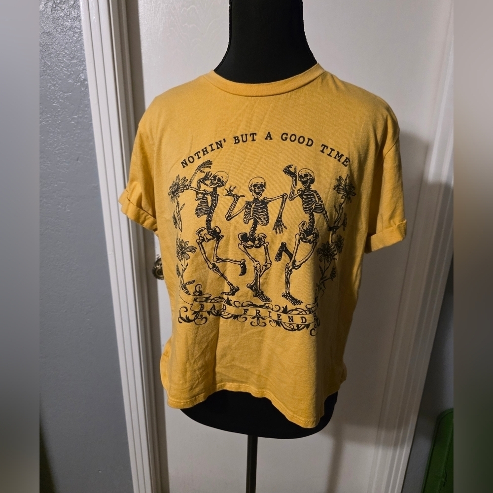 Philosophy Of Love Yellow Dancing Skelleton Crop Top Size L